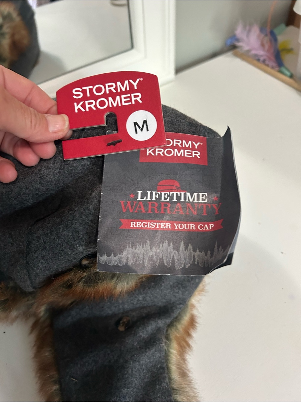 Stormy Kromer Men's Gray Trapper Hat with Fur Trim